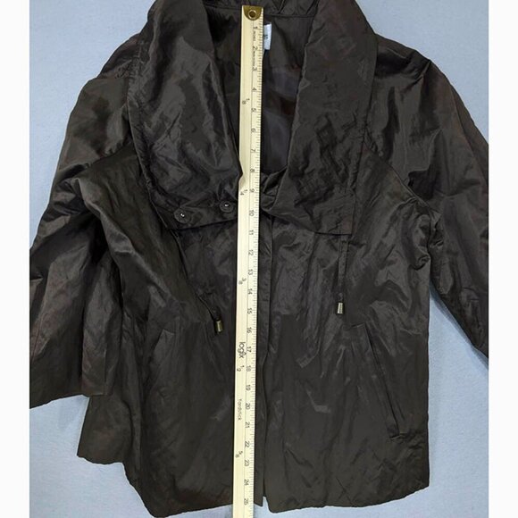 Chico's Jacket Womens Medium 8 Chocolate Brown Crinkle 3/4 Sleeve Mob Wife - Picture 7 of 11